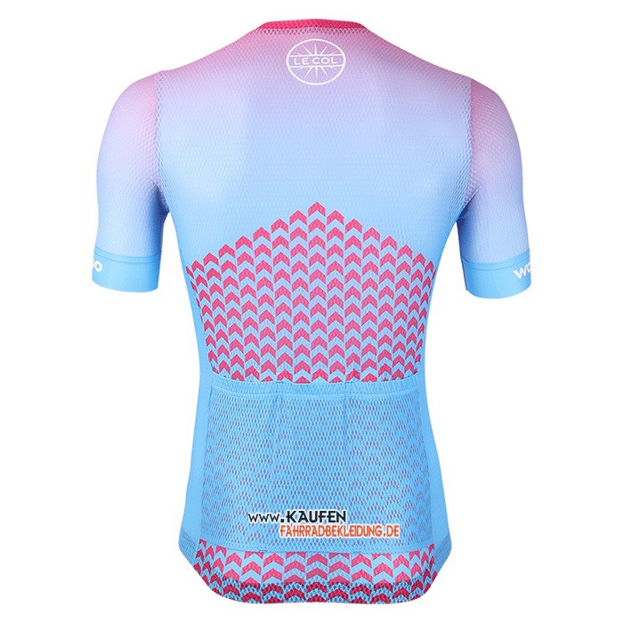 Le Col Kurzarmtrikot 2020 und Kurze Tragerhose Azurblau Rosa